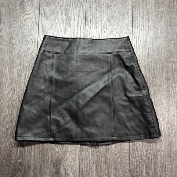 Smart Set Black Leather Mini Skirt Front Buckle Snap Buttons 28" 5 - Picture 4 of 7